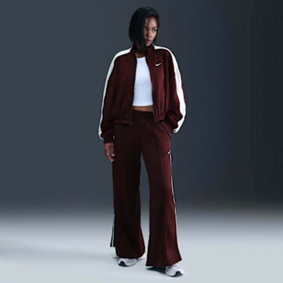 Nike Sportswear Pants - Nike Sportswear Women's Mid-Rise Wide-Leg Track Pants in Red